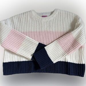 Francesca's Collections Pink, Cream, and Navy Sweater